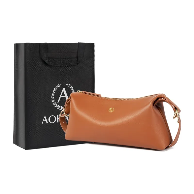 AOKANG Cow Leather Baguette Bag Crossbody Bag Shoulder Bag Large Size Women's Classic Black/Caramel Brown/Cream Apricot-5