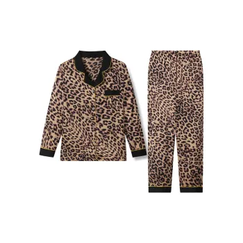 Flowers In Water Pajama Set Women's Leopard Print