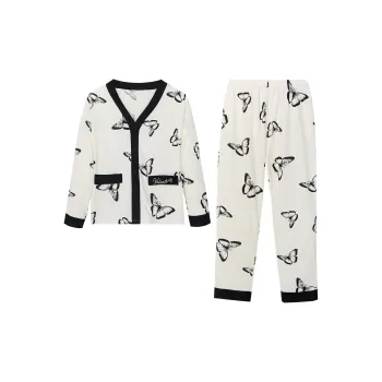 Flowers In Water Pajama Set Women's Black Butterfly