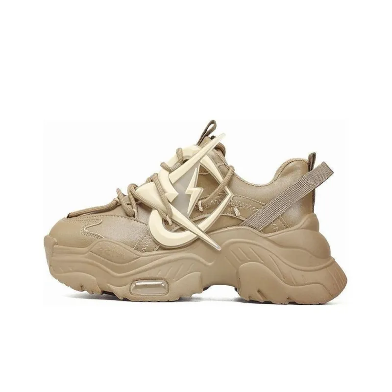 MVA Cushioned Anti Slip And Wear Resistant Lightweight Low Top Chunky Sneakers 7cm Unisex Brown-0