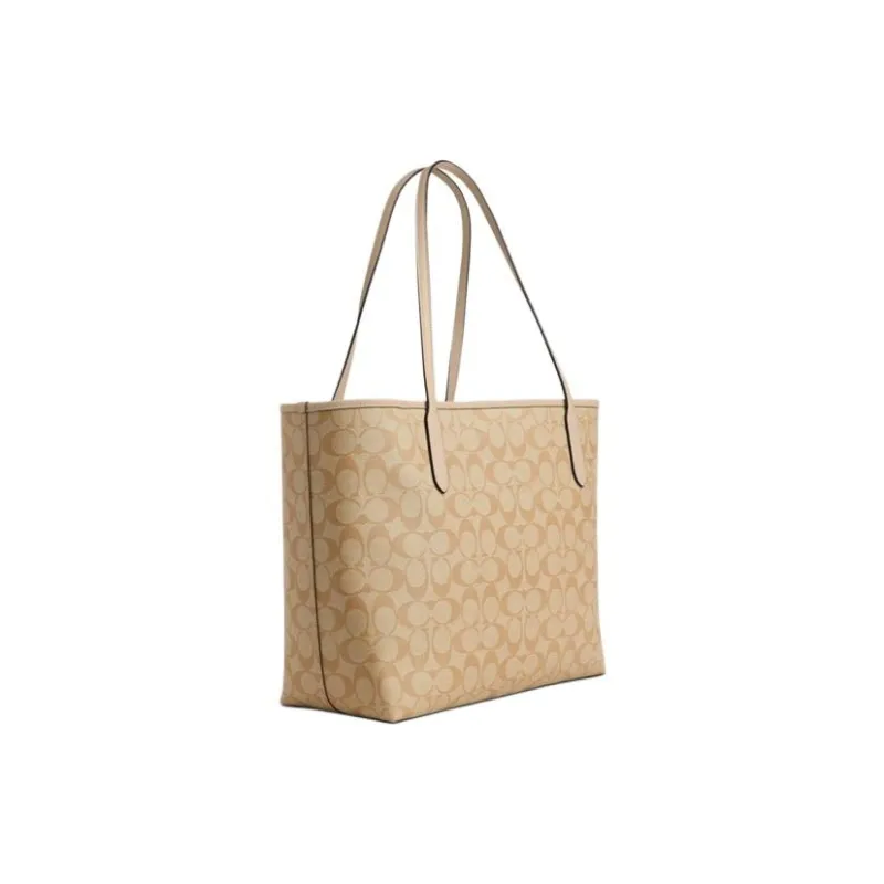 COACH PVC Artificial Leather Tote Bag Shopping Bag Shoulder Bag Handbag Women's Light Khaki Multicolor-1