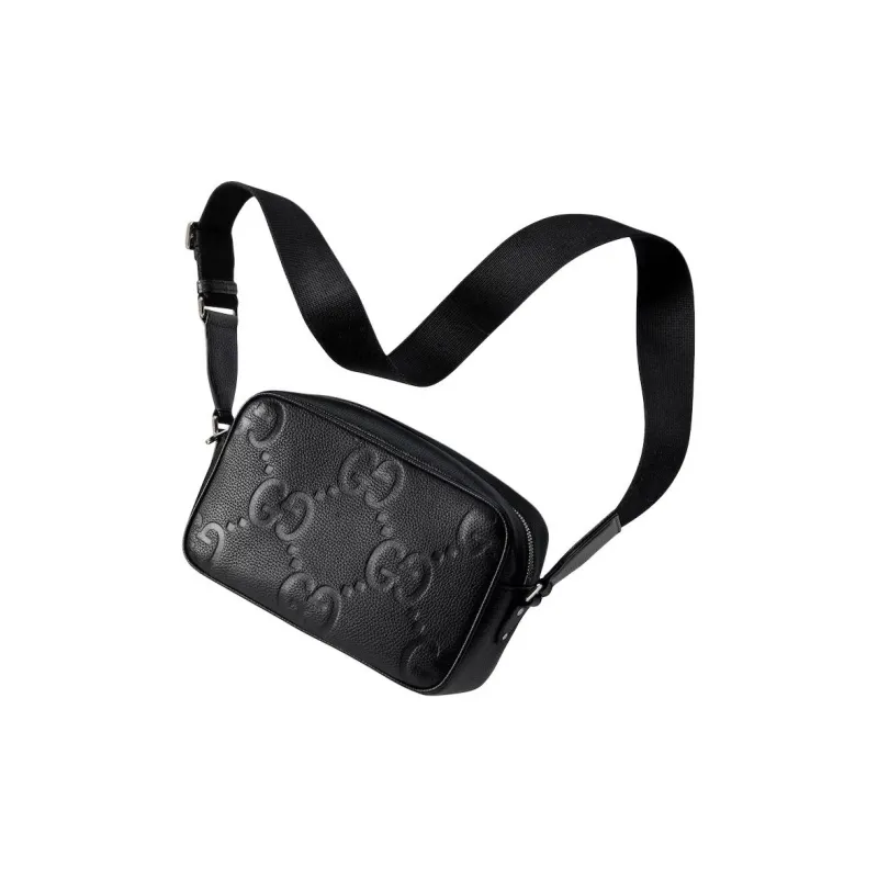 GUCCI Leather Messenger Bag, Shoulder Bag, Crossbody Bag Medium Size Men's Black-2