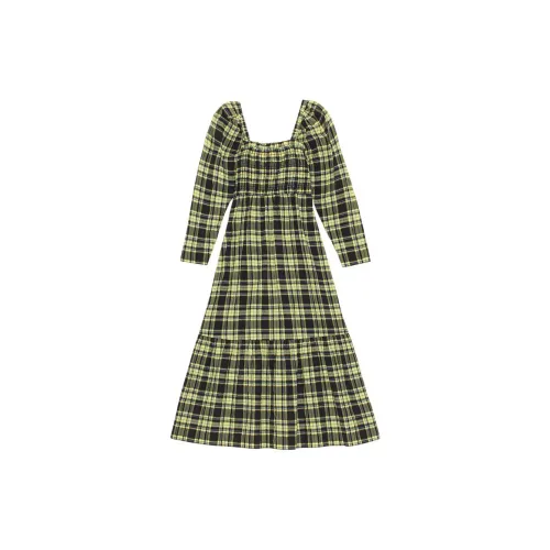 GANNI Long-Sleeved Dresses Women's Sprig Yellow Plaid