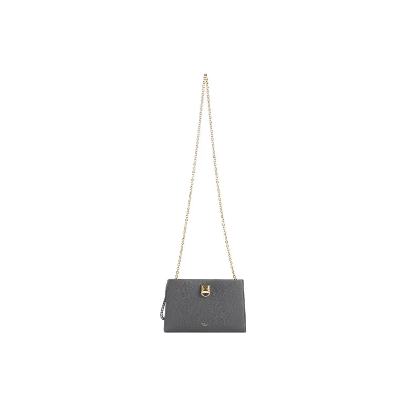 Mulberry Cow Leather One Shoulder Crossbody Clutch Mini Women's Gray-3