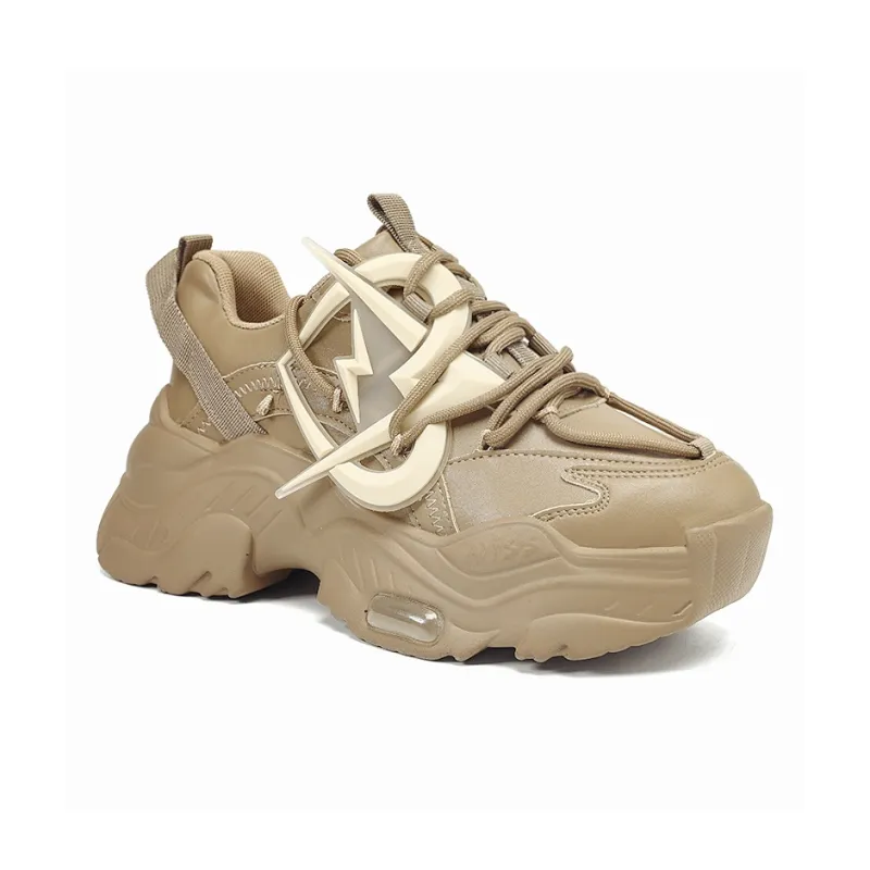 MVA Cushioned Anti Slip And Wear Resistant Lightweight Low Top Chunky Sneakers 7cm Unisex Brown-3