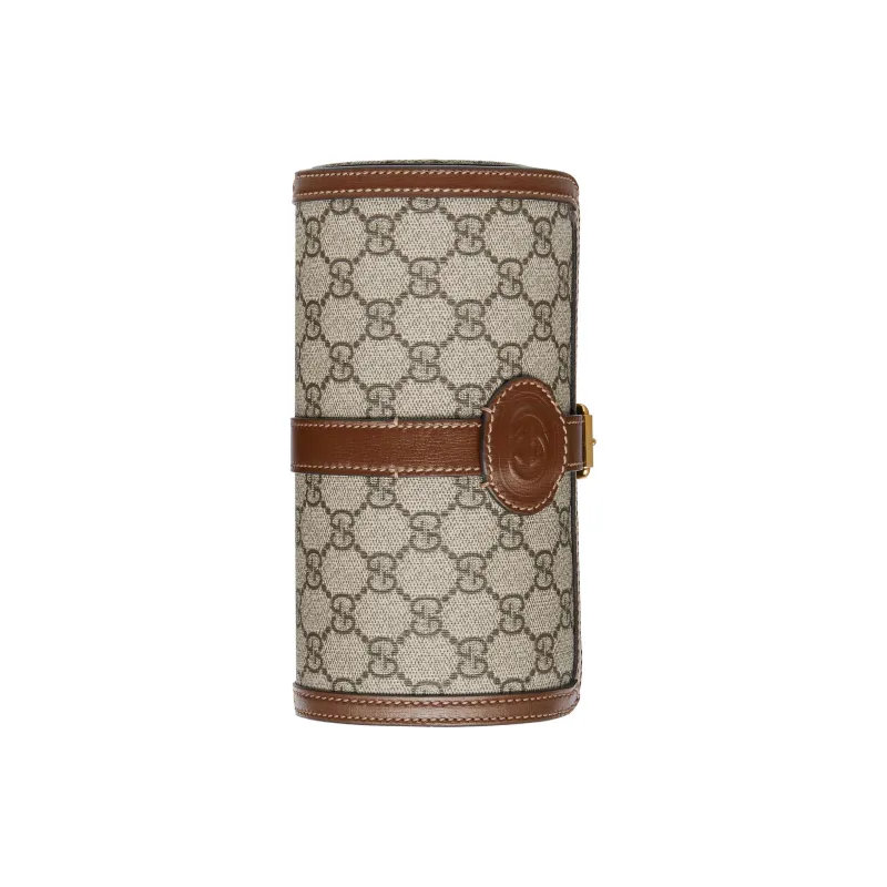 GUCCI Canvas With Leather Wrist Watch Box Storage Bag Men's Beige & Ebony-5