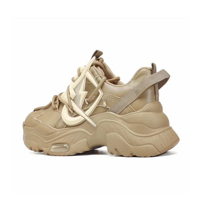 MVA Cushioned Anti Slip And Wear Resistant Lightweight Low Top Chunky Sneakers 7cm Unisex Brown-2