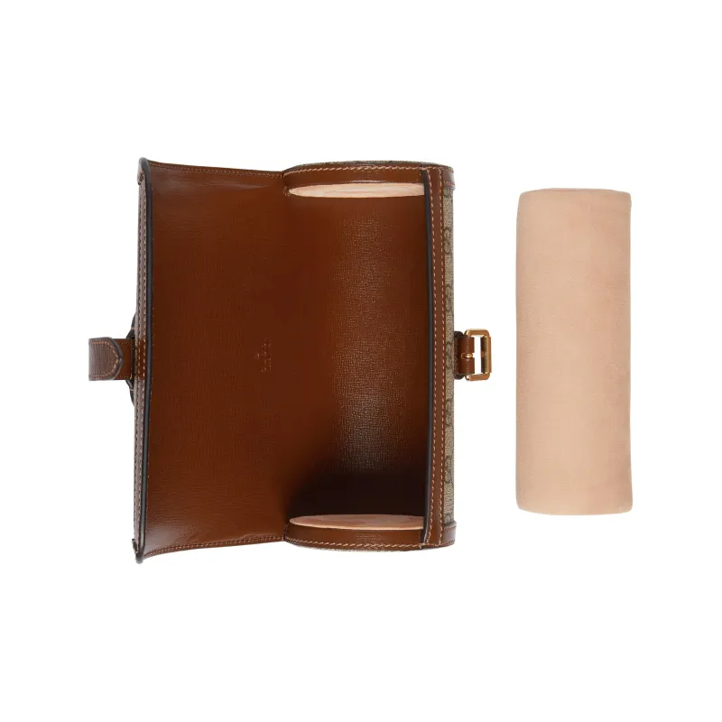 GUCCI Canvas With Leather Wrist Watch Box Storage Bag Men's Beige & Ebony-7