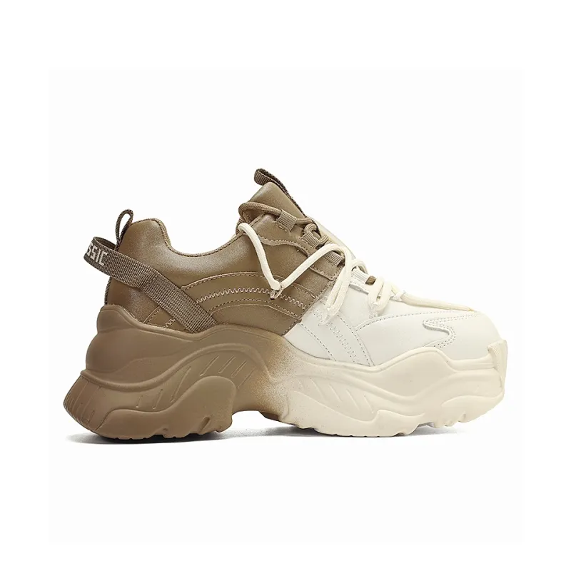 ORD Cushioned Anti Slip And Wear Resistant Lightweight Low Top Chunky Sneakers Unisex Brown White-3