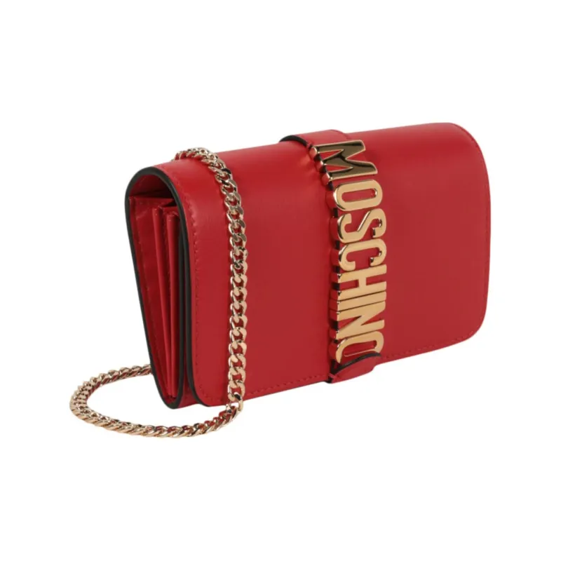 MOSCHINO Leather Crossbody Bag Shoulder Bag Mini Women's Red-1
