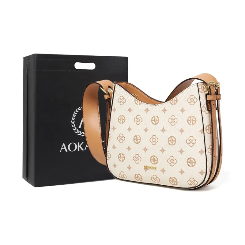 AOKANG PVC Polyvinyl Chloride With Synthetic Leather Crossbody Bag, Shoulder Bag Women's Coffee/Ecru-4