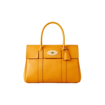 Mulberry Bayswater Grain Cow Leather One Shoulder Handbag Women's Orange Yellow