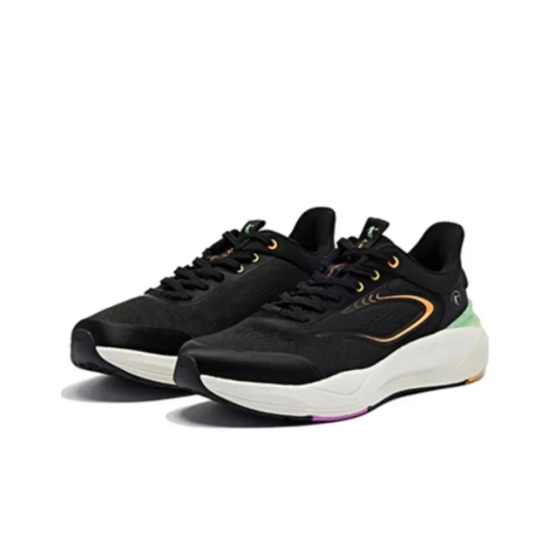 QIAODAN Anti Slip Wear Resistant Low Top Running Shoes Men's Black Green-2