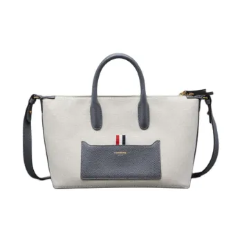 THOM BROWNE Logo Printed Zipped Tote Bag
