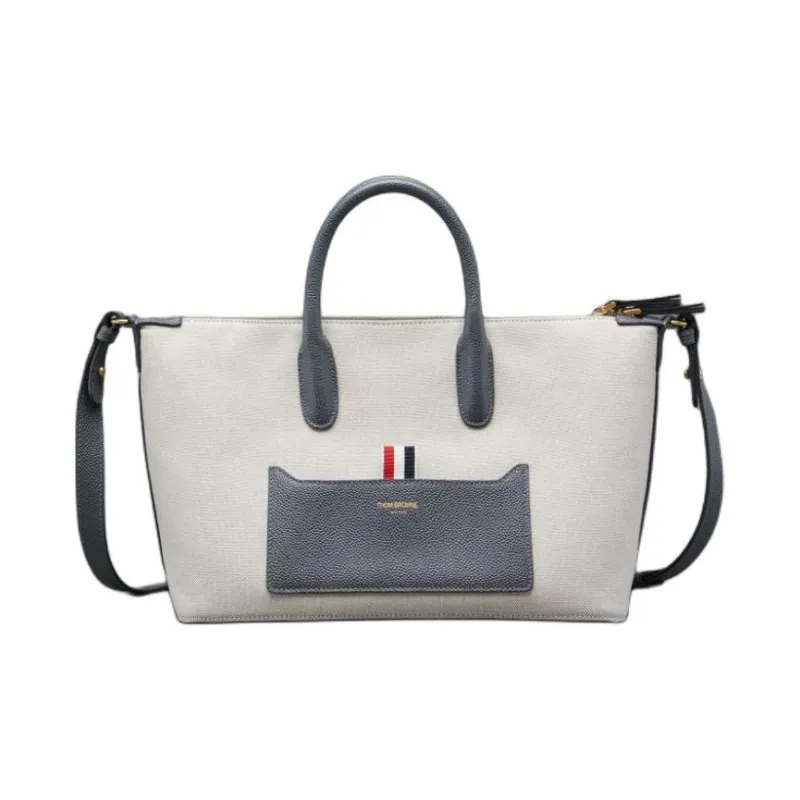 THOM BROWNE Logo Printed Zipped Tote Bag-0