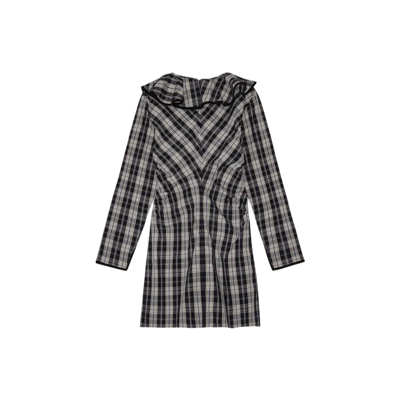 GANNI Checkered Ruffle V-Neck Mini Dress-1