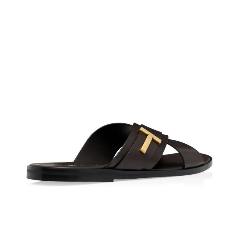 TOM FORD Logo plaque Leather Slides-3
