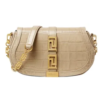 VERSACE Greca Goddess Cow Leather Crossbody Bag Shoulder Bag Women's Beige