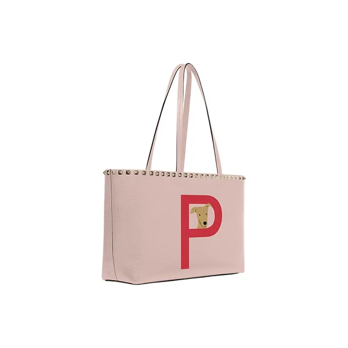 Valentino Grained Calfskin Tote Bag Shopping Bag Shoulder Bag Handbag Small Size Women's Rose Quartz Pure Red-1