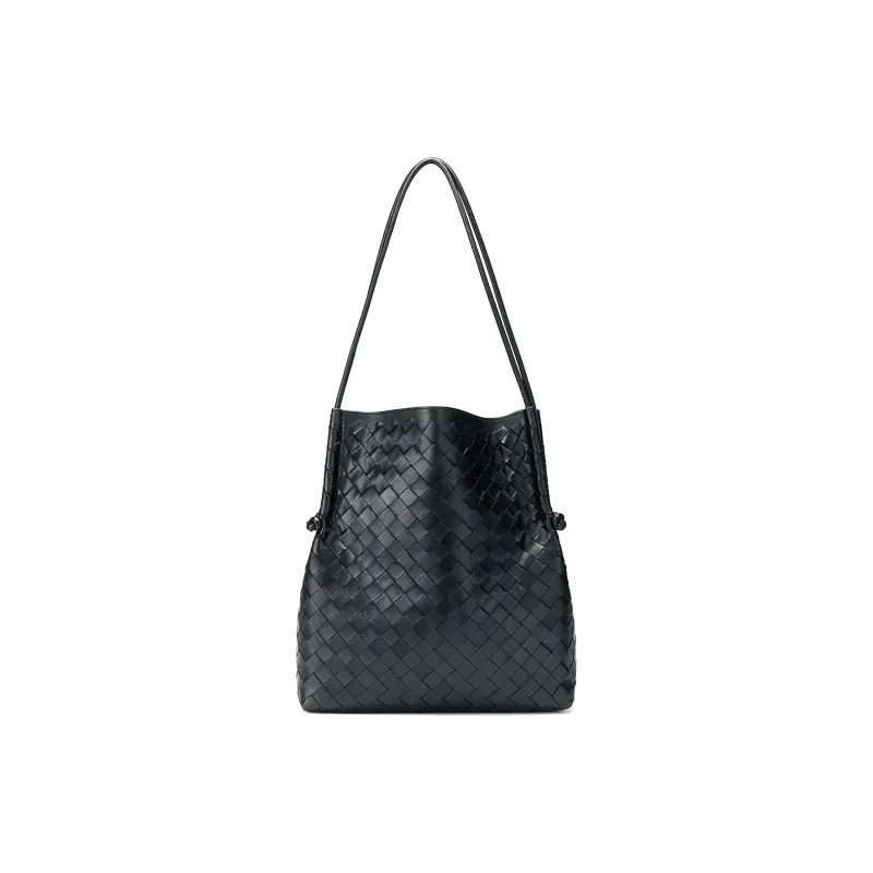 ROBERTA DI CAMERINO Sheepskin Large Capacity Bucket Bag Underarm Shoulder Bag Tote Bag Mom Bag Women's Black/Steel Gray-0