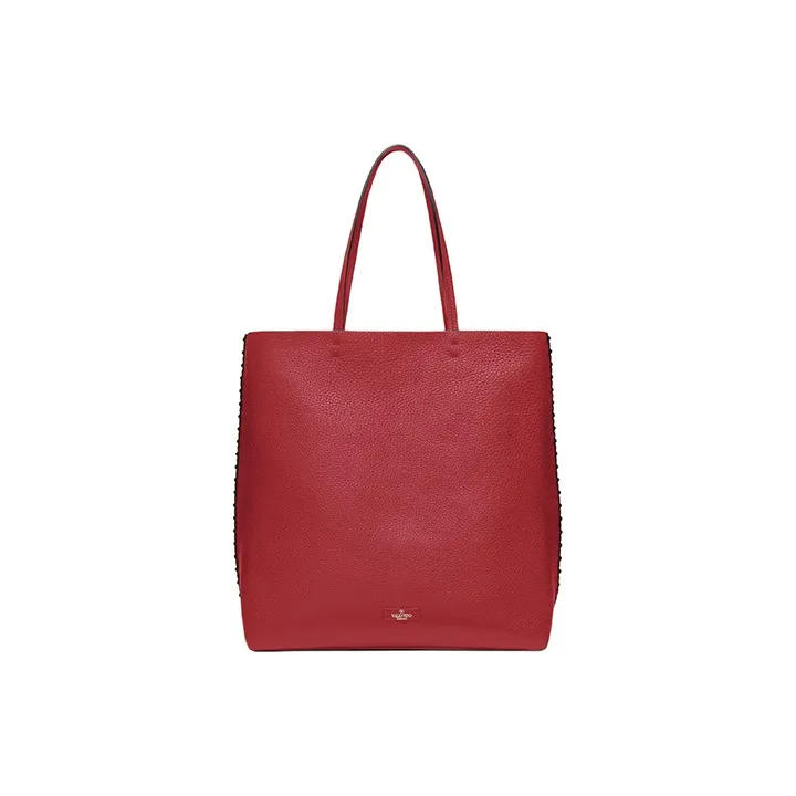Valentino GARAVANI ROCKSTUD Grained Calfskin Tote Bag Shopping Bag Shoulder Bag Handbag Women's Red & Black-2