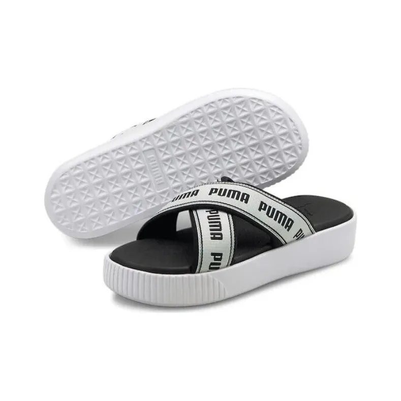 PUMA Platform Slide Tape Slippers For Black/White Women's-4