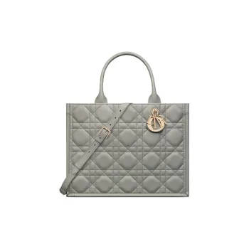 DIOR BookTote Cow Leather Tote Bag Shopping Bag Shoulder Bag Crossbody Bag Handbag Medium Size Women's Rock Gray