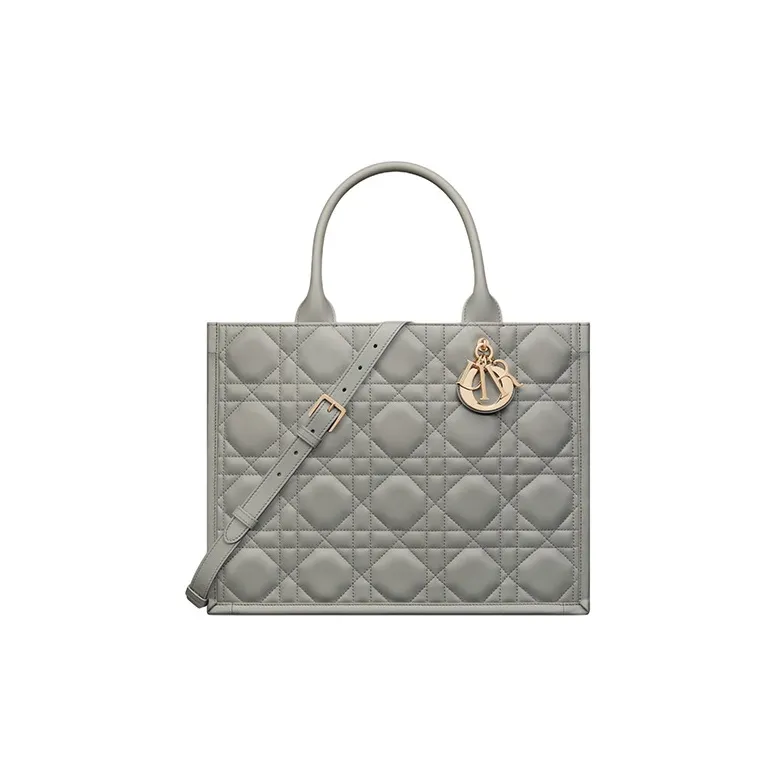 DIOR BookTote Cow Leather Tote Bag Shopping Bag Shoulder Bag Crossbody Bag Handbag Medium Size Women's Rock Gray-0