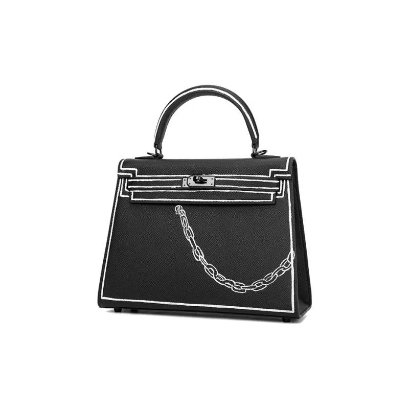 HXXXXS Cow Leather Shoulder Bag, Crossbody Bag, Handbag Medium Size Women's Black-2