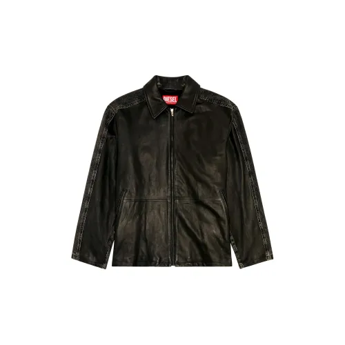 DIESEL Leather Jackets Men Black