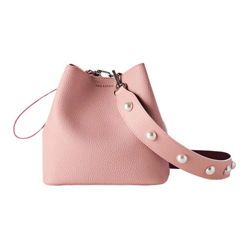 FIND KAPOOR Artificial Leather Bucket Bag, Shoulder Bag, Crossbody Bag Women's Ivory White/Pearl Pink-0
