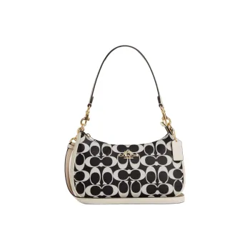 COACH Teri Coated Canvas With Smooth Leather Shoulder Bag Crossbody Bag Medium Size Women's Black