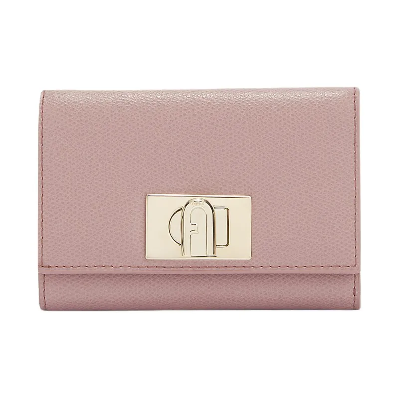 Furla 1927 Collection Textured Leather Coin Purse Clutch Wallet Medium Size Women's Pink-0