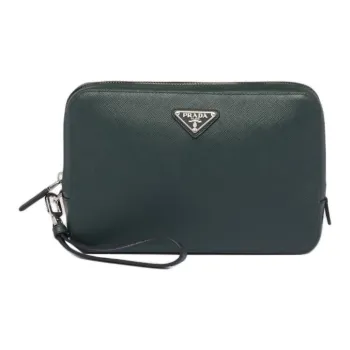 PRADA Saffiano Leather Clutch Men's Emerald Green