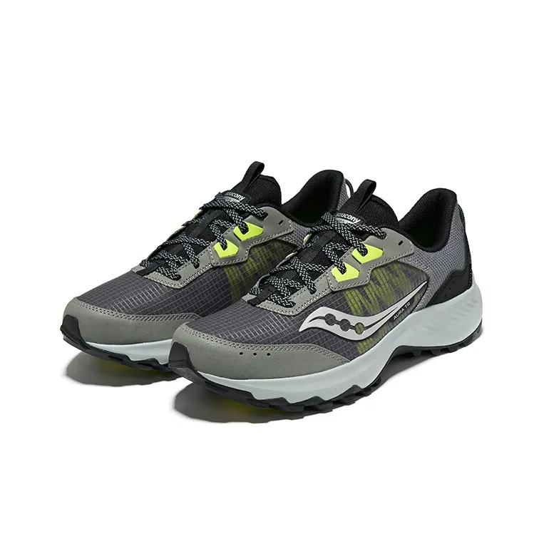 Saucony AURA TR Abrasion Resistant Breathable Low Top Casual Running Shoes Men's Gray Yellow-2
