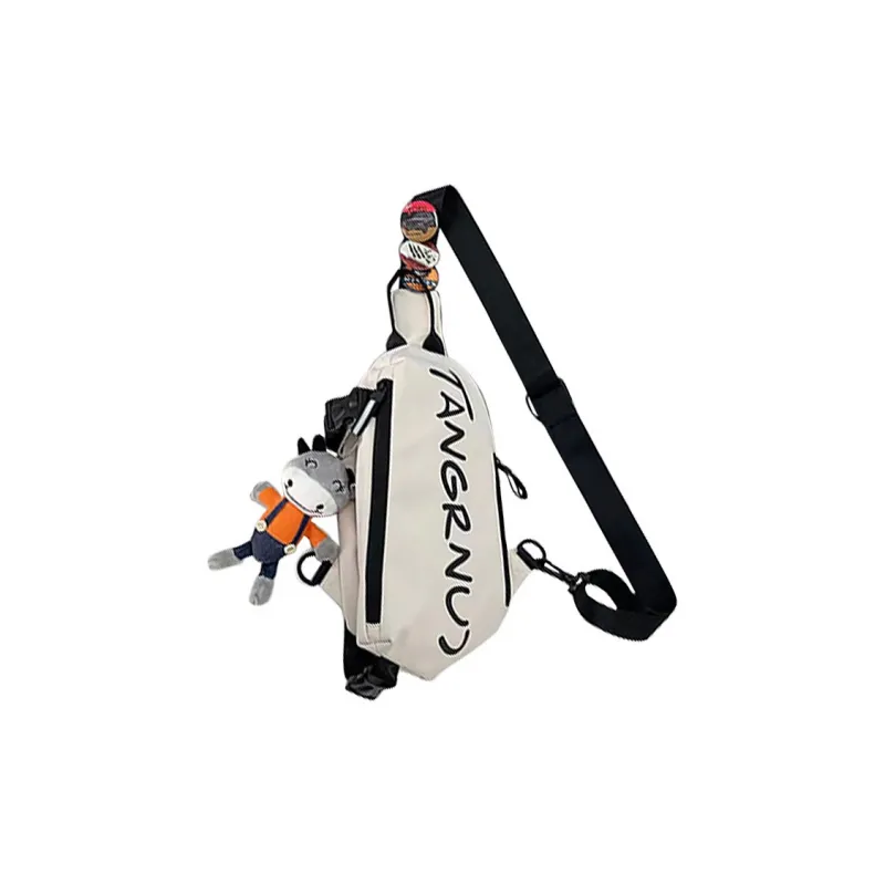 HCXK Nylon Fabric Shoulder Bag, Crossbody Bag Regular Men's Black/White-4