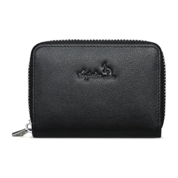 AUGTARLION Cow Leather Zip Closure Small Bag Card Holder Unisex Black