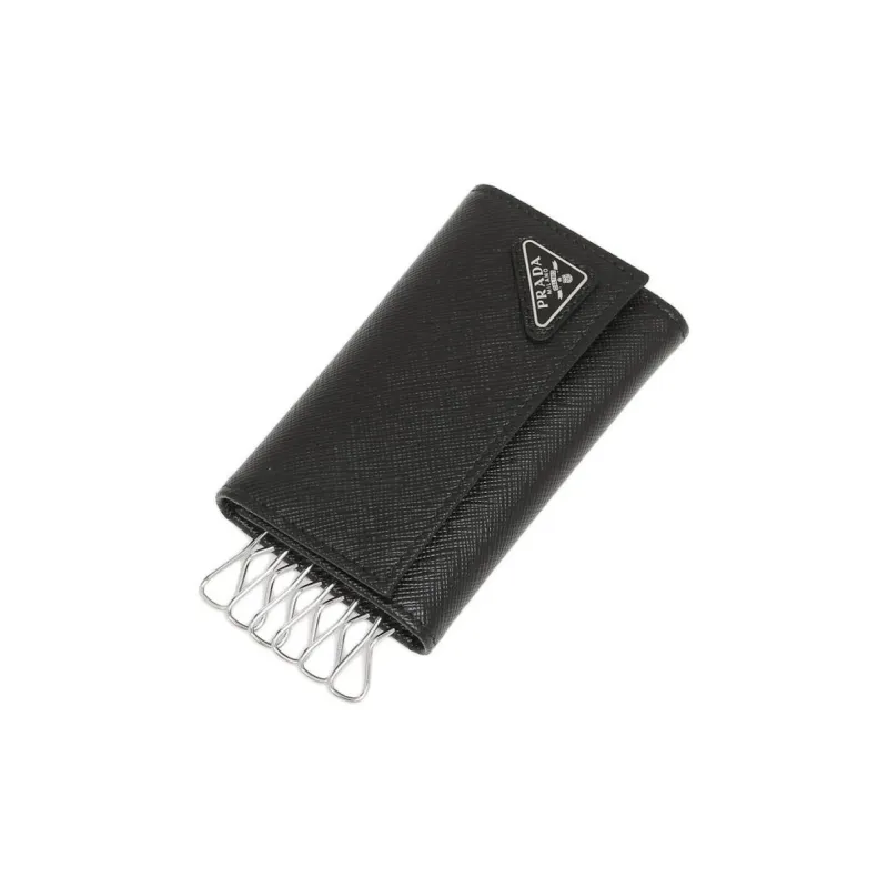 PRADA Saffiano Leather Key Pouch Men's Black-3