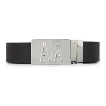ARMANI EXCHANGE AX Letter Carving Smooth Buckle Leather Belts Men's Black/Navy Width: 3cm