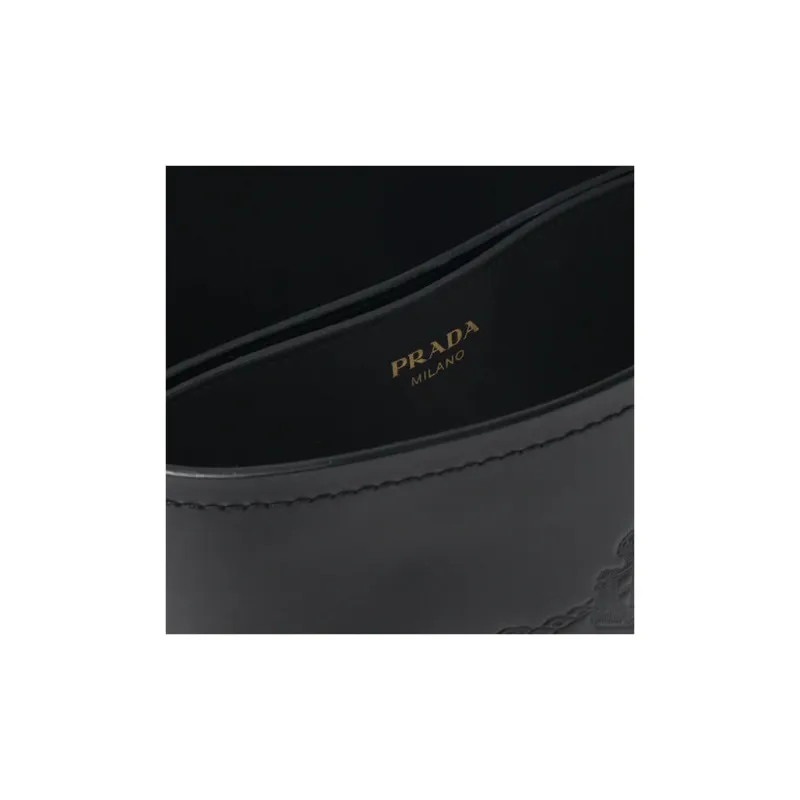 PRADA Leather Handbag Bucket Bag Women's Black-3