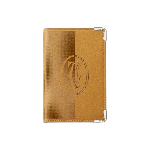 CARTIER Must De Cartier Calfskin Card Clip Card Holder Women's Brown Yellow