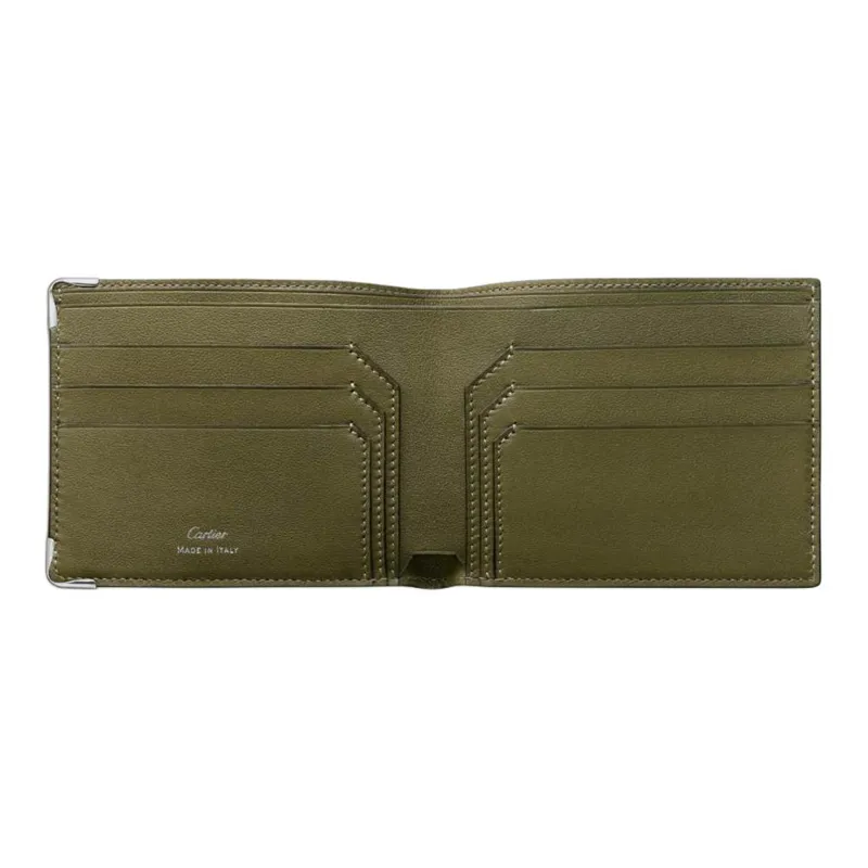 CARTIER Smooth Cow Leather Card Holder Wallet Women's Khaki-2
