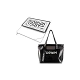 [Goddess Two-Piece Set]Black White Letter Bag+Rhythm Line Bath Towels