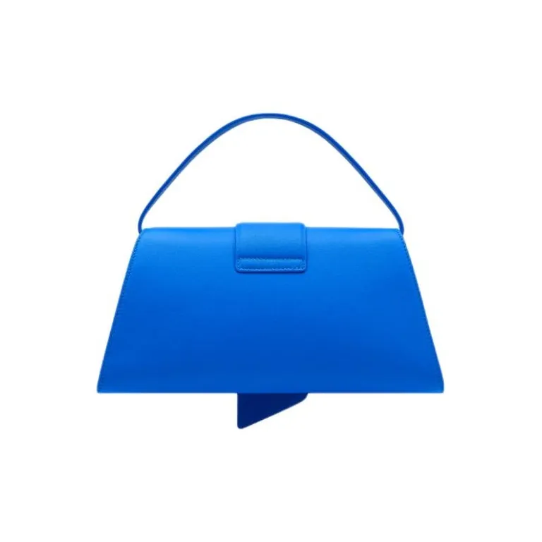Alloy Cow Leather Saddle Bag Handbag Shoulder Bag Crossbody Bag Medium Size Women's Blue-2