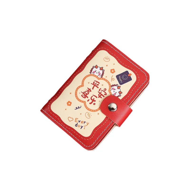 OUZIHUANG PU Wallets Card Holders Mini Unisex Red-4