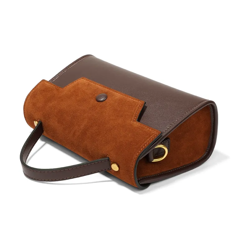 Teenmix Cow Leather Kelly Bag, One Shoulder Handbag Trumpets Women's Khaki/Black/Red Brown-9