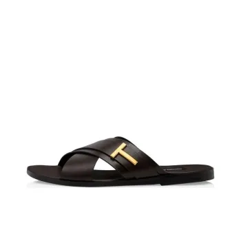 TOM FORD Logo plaque Leather Slides