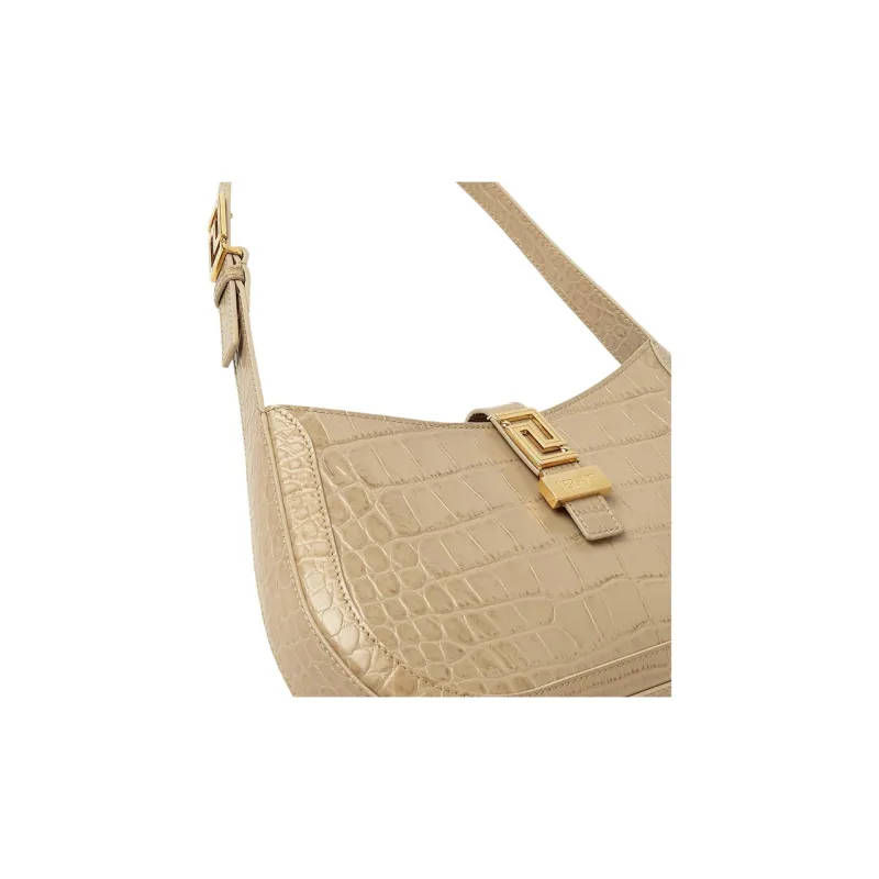 VERSACE Greca Goddess Cow Leather Vagabond Bag Handbag Shoulder Bag Women's Beige-3
