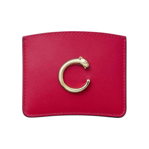 CARTIER PANTHÈRE Calfskin Card Holder Women's Red Chestnut