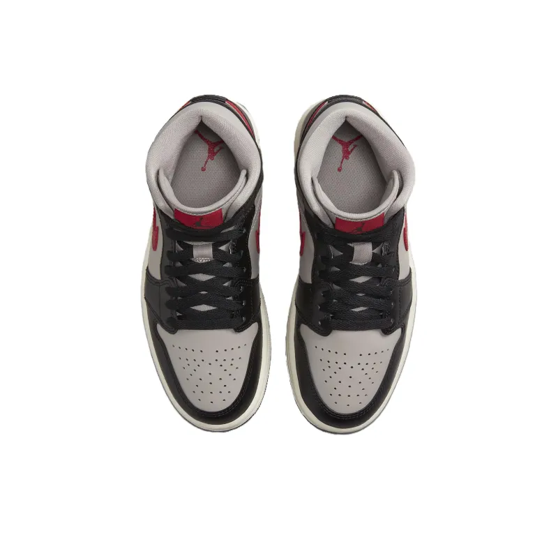 Jordan 1 Mid Black College Grey Gym Red Women's-2